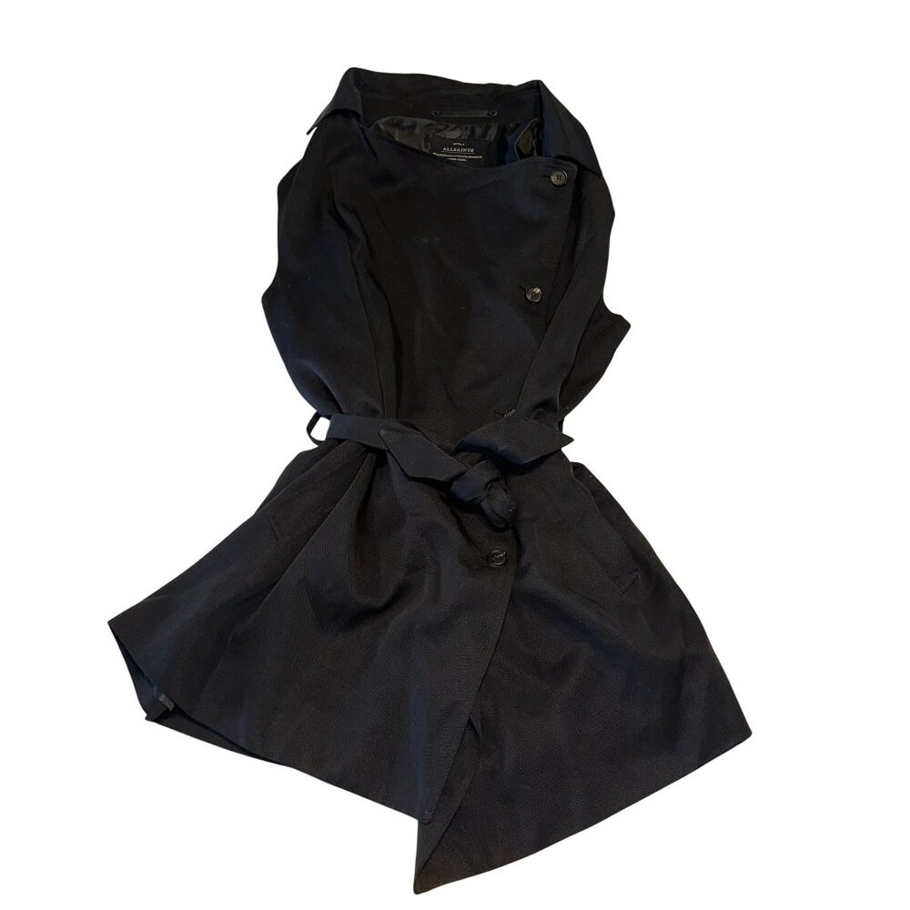 All Saints Hestia Black Italian Cloth Belted Sleeveless Trench Vest Women's 4